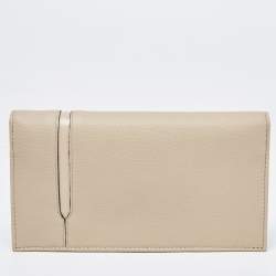 Bvlgari Two Tone Beige Leather Bifold Long Wallet