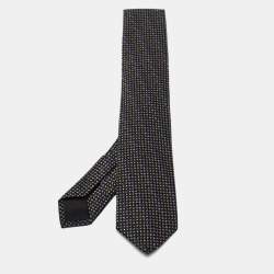 Bvlgari Black Alphabet Seven-Fold Anthracite Jacquard Silk Tie