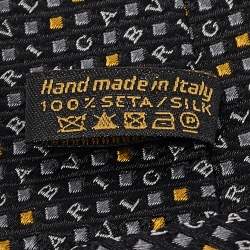 Bvlgari Black Alphabet Seven-Fold Anthracite Jacquard Silk Tie