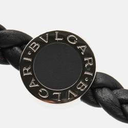 Bvlgari Bvlgari Man Braided Leather Enamel Palladium Plated Bracelet