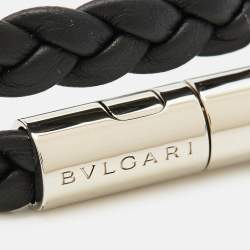 Bvlgari Bvlgari Man Braided Leather Enamel Palladium Plated Bracelet