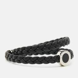 Bvlgari Bvlgari Man Braided Leather Enamel Palladium Plated Bracelet