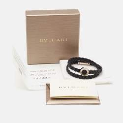 Bvlgari Bvlgari Man Braided Leather Enamel Palladium Plated Bracelet