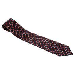 Bvlgari Davide Pizzigoni Navy Blue Ribbon Print Silk Seven Fold Tie