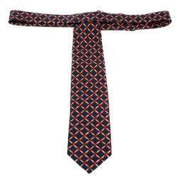 Bvlgari Davide Pizzigoni Navy Blue Ribbon Print Silk Seven Fold Tie