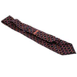 Bvlgari Davide Pizzigoni Navy Blue Ribbon Print Silk Seven Fold Tie