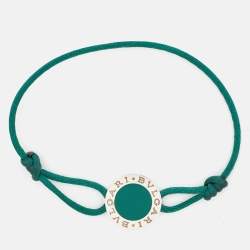Bvlgari Bvlgari Green Enamel Sterling Silver Adjustable Cord Bracelet