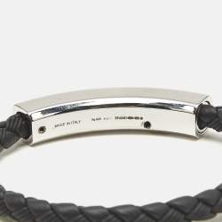 Pre Owned Bvlgari Bvlgari Black Braided Leather Sterling Silver 925 Bracelet