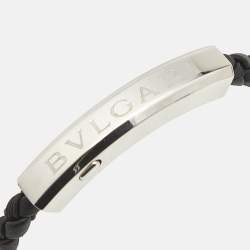 Pre Owned Bvlgari Bvlgari Black Braided Leather Sterling Silver 925 Bracelet