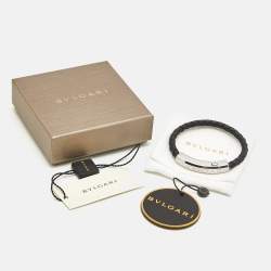 Pre Owned Bvlgari Bvlgari Black Braided Leather Sterling Silver 925 Bracelet