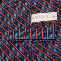 مملوكة مسبقًا Bvlgari Blue Diagonal Stripe Print Silk Traditional Tie