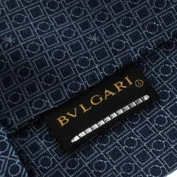 Bvlgari Dark Blue Euclidea Pattern Silk Tie