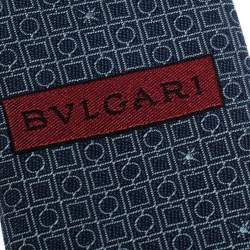 Bvlgari Dark Blue Euclidea Pattern Silk Tie