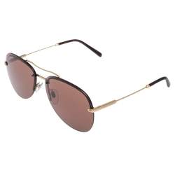 Pre Owned Bvlgari Brown Acetate 5044 Frameless Aviator Sunglasses