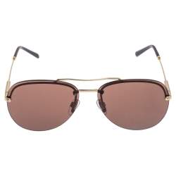 Pre Owned Bvlgari Brown Acetate 5044 Frameless Aviator Sunglasses