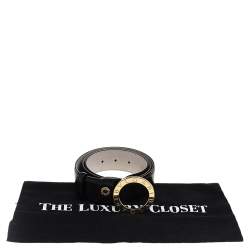 Pre Owned Bvlgari Black Leather Ring Buckle Belt 110CM