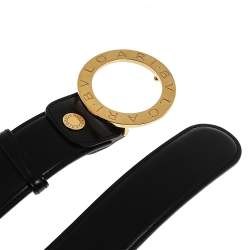 Pre Owned Bvlgari Black Leather Ring Buckle Belt 110CM