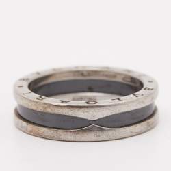 Bvlgari B.Zero1 Save The Children Black Ceramic Sterling Silver Ring Size 63