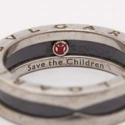 Bvlgari B.Zero1 Save The Children Black Ceramic Sterling Silver Ring Size 63