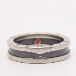 Bvlgari B.Zero1 Save The Children Black Ceramic Sterling Silver Ring Size 63