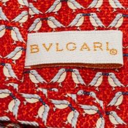 Bvlgari Red Bird Print Silk Traditional Tie
