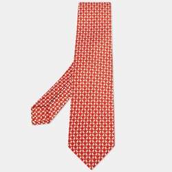 Bvlgari Red Bird Print Silk Traditional Tie