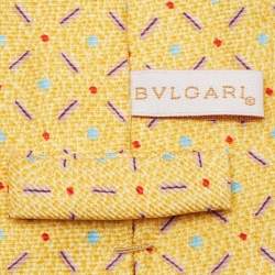 Pre Owned Bvlgari Yellow Printed Silk Traditional Tie