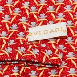 Bvlgari Red Abstract Print Silk Traditional Tie