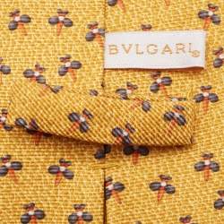 Pre Owned Bvlgari Yellow Printed Silk Traditional Tie