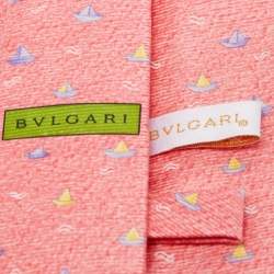 Bvlgari Pink Boat Print Silk Traditional Tie