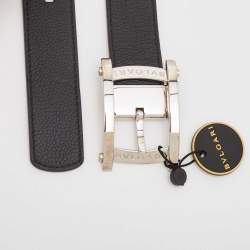 Bvlgari Black Leather Assioma Buckle Belt 110 CM