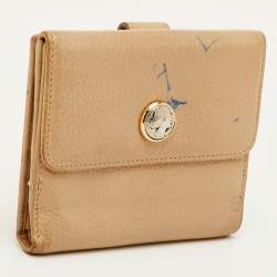 Pre Owned Bvlgari Beige Leather Compact Wallet