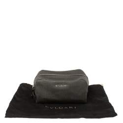 Bvlgari Dark Grey/Black Coated Canvas Herringbone Toiletry Pouch