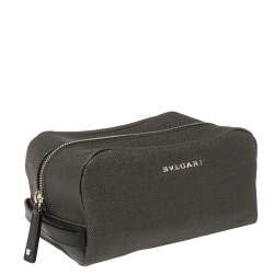 Bvlgari Dark Grey/Black Coated Canvas Herringbone Toiletry Pouch