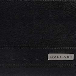 Bvlgari Black Leather Logo Bifold Compact Wallet