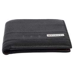 Bvlgari Black Leather Logo Bifold Compact Wallet