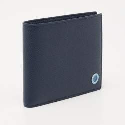 Bvlgari Navy Blue Grained Leather Bifold Compact Wallet