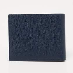 Bvlgari Navy Blue Grained Leather Bifold Compact Wallet