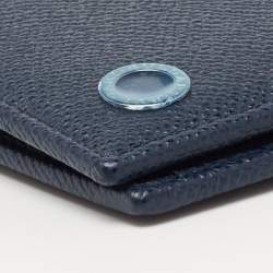 Bvlgari Navy Blue Grained Leather Bifold Compact Wallet