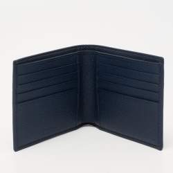 Bvlgari Navy Blue Grained Leather Bifold Compact Wallet
