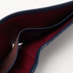 Bvlgari Navy Blue Grained Leather Bifold Compact Wallet