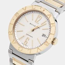 Bvlgari Silver White 18K Yellow Gold Stainless Steel BB38SGAUTO Men's Wristwatch 38 mm