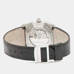 Pre Owned Bvlgari Black Stainless Steel Alligator Leather Octo BGO 38 S Men's Wristwatch 38 mm