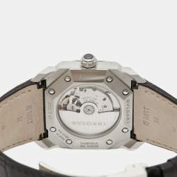 Pre Owned Bvlgari Black Stainless Steel Alligator Leather Octo BGO 38 S Men's Wristwatch 38 mm