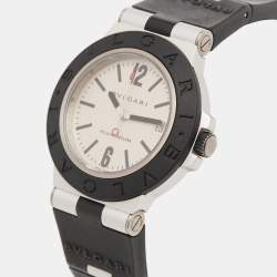 Pre Owned Bvlgari Silver Aluminium Rubber Diagono AL38TA Men's Wristwatch 38 mm