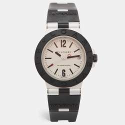 Pre Owned Bvlgari Silver Aluminium Rubber Diagono AL38TA Men's Wristwatch 38 mm