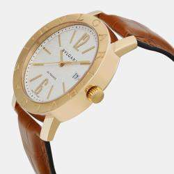 Bvlgari White 18k Yellow Gold Diagono XL BB42GL Automatic  Men's Wristwatch 42mm