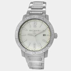 Bvlgari White Stainless Steel Solotempo 102055 Automatic Men's Wristwatch 41 mm