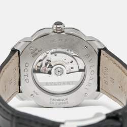 Pre Owned Bvlgari Black Stainless Steel Alligator Octo Roma 103084 Men's Wristwatch 41 mm 