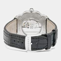 Pre Owned Bvlgari Black Stainless Steel Alligator Octo Roma 103084 Men's Wristwatch 41 mm 